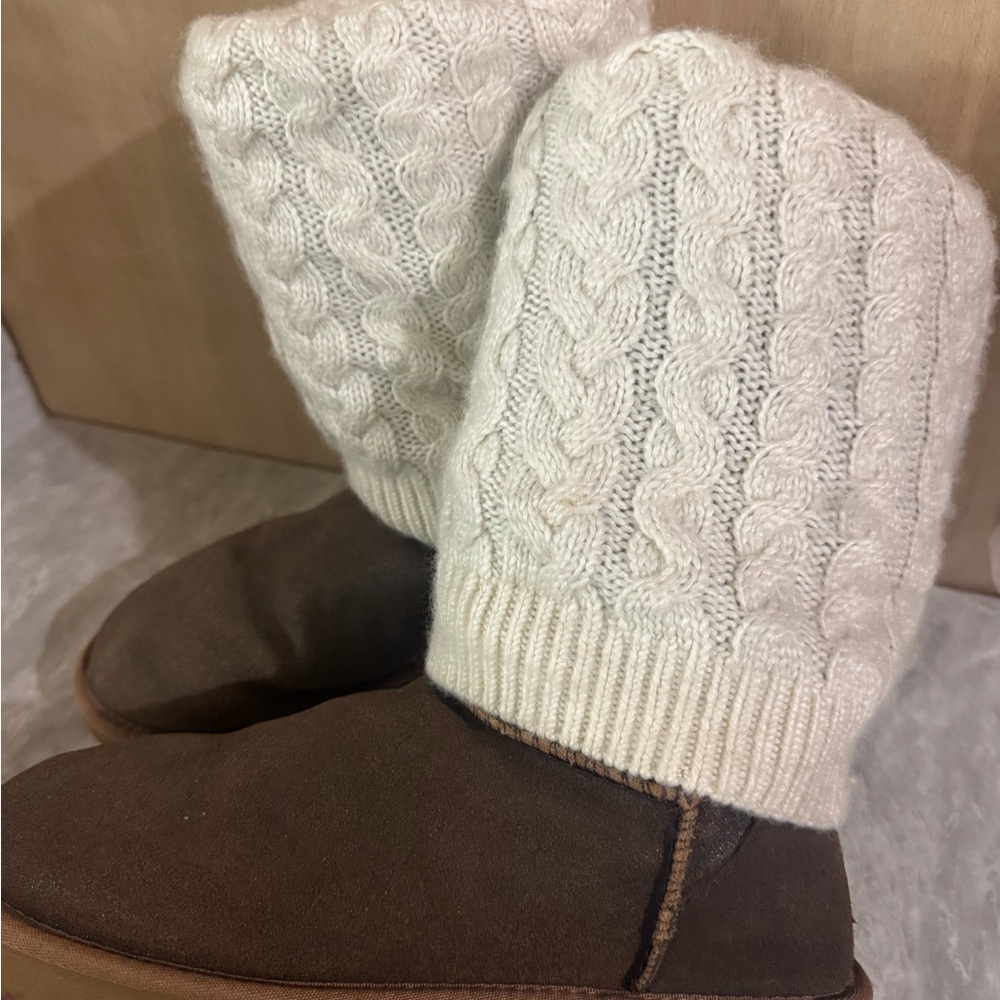 UGG White and Brown Knit Boots